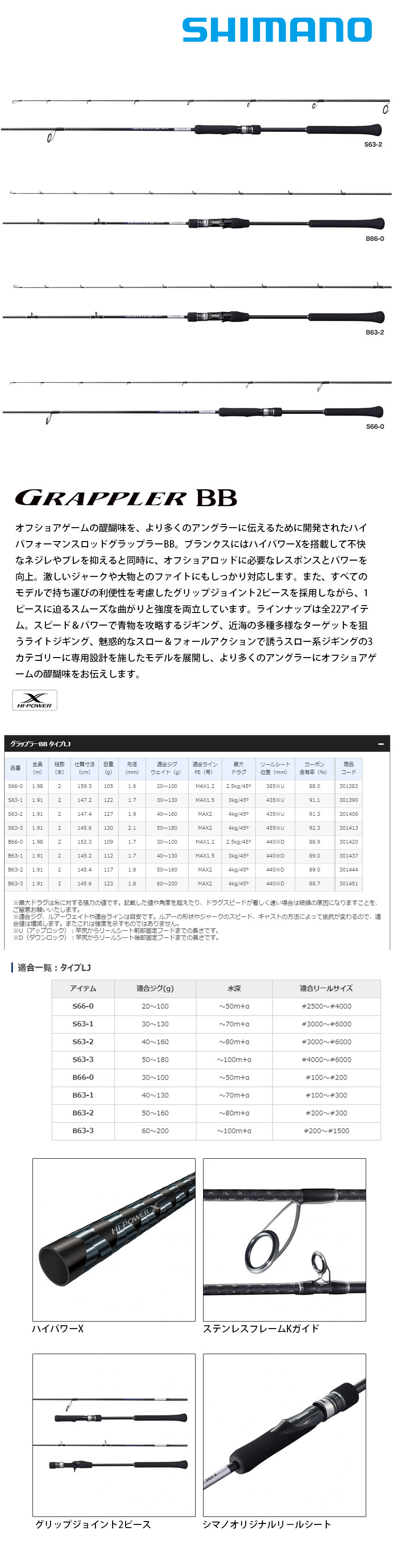 SHIMANO - 釣り竿 SIMANO GRAPPLER B632 Shimano 21 Grappler BB Lure Type LJ B632 Baitcasting Rod